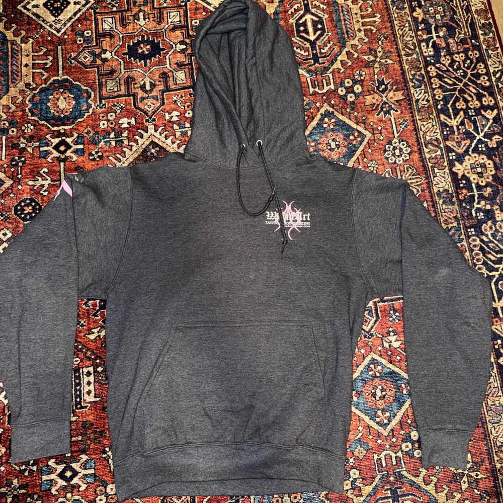 Gray Hoodie with Breast Cancer Design